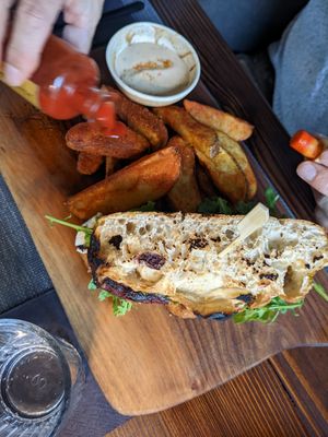 Burger with beetroot patty and self made vegan feta at The Botanist in Zadar