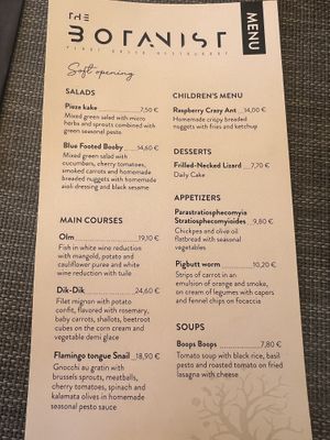 Menu  at The Botanist in Zadar