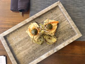 Smoked carrot on focacciaa  at The Botanist in Zadar