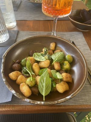 Gnocchi with meatballs, brussel sprouts, olives, and vegan pestoo  at The Botanist in Zadar