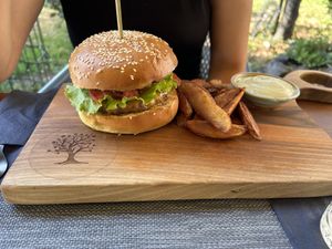 Burger with lemon basil sauce  at The Botanist in Zadar