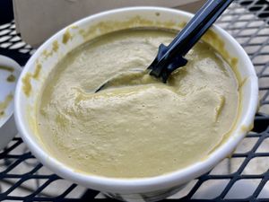 Vegan asparagus bisque - no cream base, just blended asparagus and spices  at Haddon Culinary in Collingswood