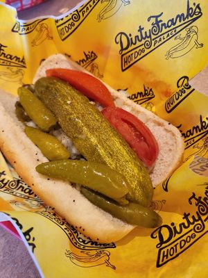 Chicago Dog (vegan) at Dirty Franks Hot Dog Palace in Columbus