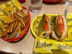 Combo - Two Chicago dogs and an order of fries at Dirty Franks Hot Dog Palace in Columbus
