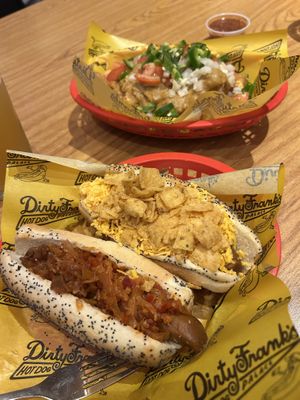 Vegan dogs and loaded tots 🌭   at Dirty Franks Hot Dog Palace in Columbus
