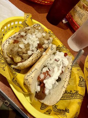 The real man and Razzle dazzle   at Dirty Franks Hot Dog Palace in Columbus