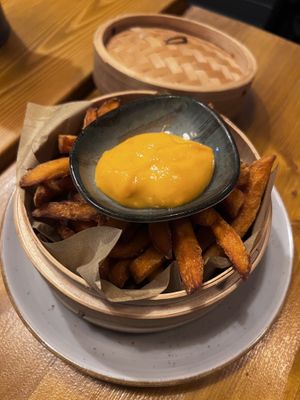Sweet potato fries with yummy vegan mayo  at Nón Lá Vietnamese Garden in Basel