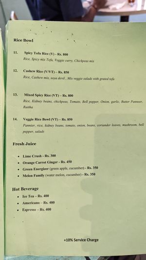 Menu at Vegan Tranquil Rose in Kandy