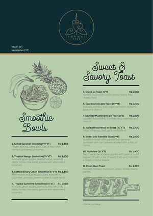 Menu at Vegan Tranquil Rose in Kandy