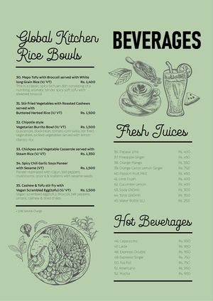 Menu at Vegan Tranquil Rose in Kandy