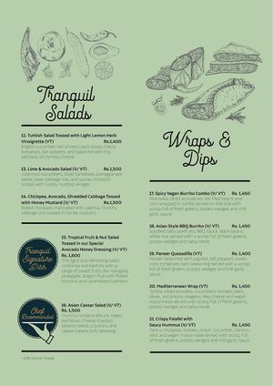 Menu at Vegan Tranquil Rose in Kandy