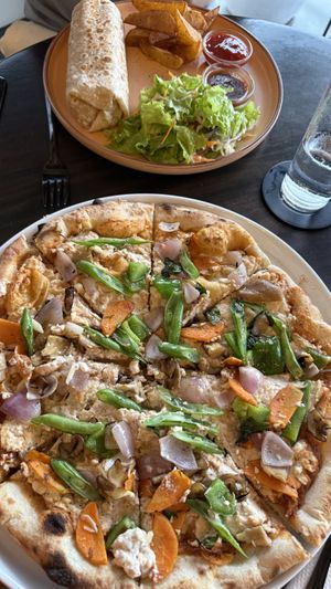 Vegan pizza & vegan burrito  at Vegan Tranquil Rose in Kandy