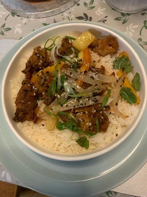 Sweet and sour blag chicken  at Forked Up Vegan Kitchen - Blackstock Market in Liverpool