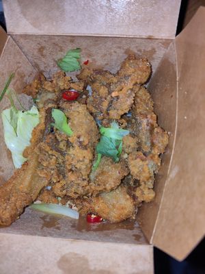 Blag Wings (oyster mushrooms) at Forked Up Vegan Kitchen - Blackstock Market in Liverpool