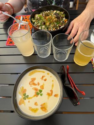Almond gaspacho, noodles with lentils at Hakko in Montpellier