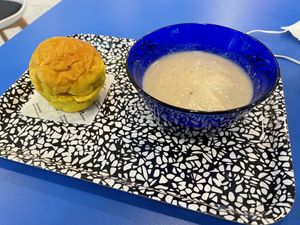 Mushroom soup and love bread, 75 baht  at alt.Eatery in Bangkok