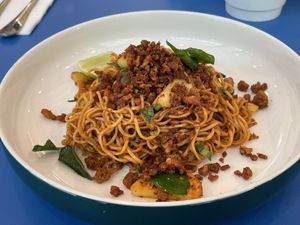 Minced tom yum noodles, 125 baht  at alt.Eatery in Bangkok