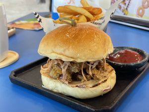 Crispy maitake burger with Japanese slaw set, 199 baht  at alt.Eatery in Bangkok