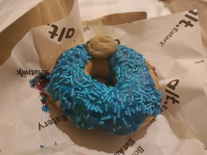 Cookie monster donut filled with jam. Tasted better than it looks at alt.Eatery in Bangkok