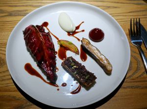 barbecued Kalibos cabbage, confit lion's mane mushroom, teriyaki lentil tempeh at Plates in London