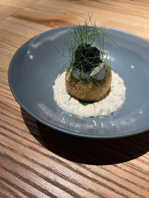 Crispy potato & pea fritter  at Plates in London