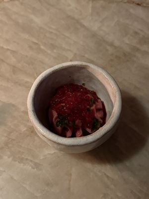 Yorkshire rhubarb sorbet, pickled jalapeño, kaffir lime  at Plates in London