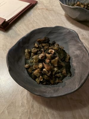 Cornish potatoes, seaweed, sweet & sour apricot  at Plates in London
