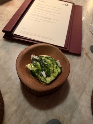 whipped cultured butter & wild garlic  at Plates in London