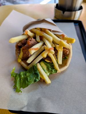 Vegan gyros, first option on the menu at Fabrica Thassos in Thasos