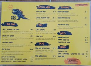 Menu as of September 1st, 2023 at Goji Goji Vegan Bowl in Canggu