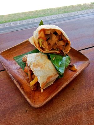 Sauteed mushroom wrap (sooo delicious) at Goji Goji Vegan Bowl in Canggu