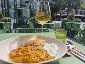 Jackfruit Curry with rice and Zaziki at Cultivate Food - Aker Brygge in Oslo