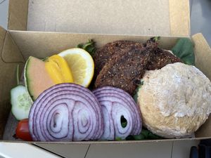 Vegan sandwich (macka med vegansk biff)  at Sweet Harmony  in Klippan