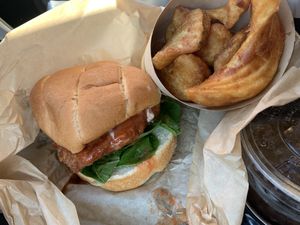 Spicy chicken sandwich   at Bosky's Vegan Grill in Springfield