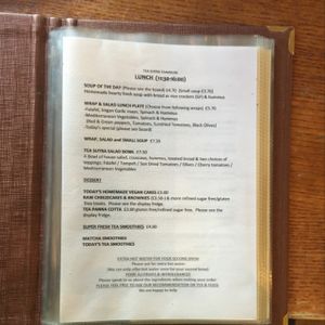lunch menu  at Tea Sutra Teahouse in Newcastle Upon Tyne