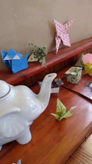 some origami decor at Tea Sutra Teahouse in Newcastle Upon Tyne