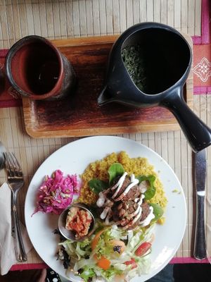 Falafel and tea at Tea Sutra Teahouse in Newcastle Upon Tyne