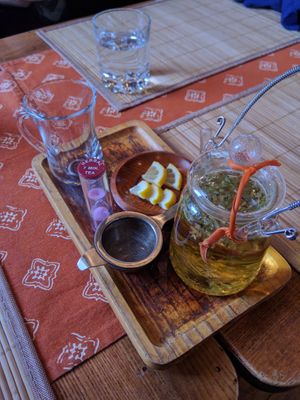 Pot of Tea with instructions on steeping time at Tea Sutra Teahouse in Newcastle Upon Tyne