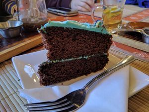 Chocolate and Blue Peaflower Cake [£3.00] at Tea Sutra Teahouse in Newcastle Upon Tyne