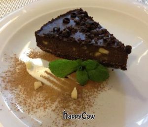 Raw carob-banana pie at Nebos in Kyiv