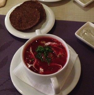 Delicious soup and raw bread at Nebos in Kyiv