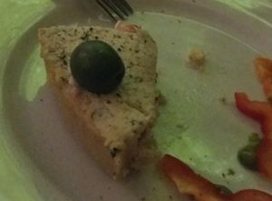 Open cashew cheese pie. A bite already taken ) at Nebos in Kyiv