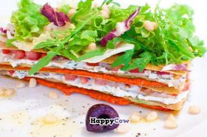 Lasagna with cheese and marinated zucchini at Nebos in Kyiv