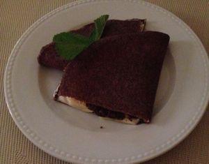 Raw pancake with chocolate and bananas - morning menu. at Nebos in Kyiv
