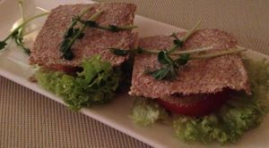 Sandwich with cashew cheese and tomatoes at Nebos in Kyiv