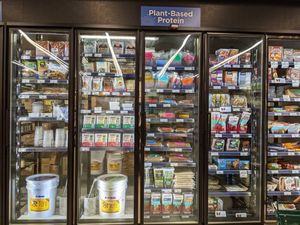 Plant Based protein fridge with bulk local tofu at GreenStar Food Co-op - Cascadilla St in Ithaca