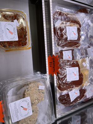 From the deli case  at Maciel's Plant-Based Butcher & Deli in Los Angeles