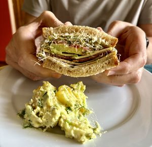 The Californian with potato salad   at Maciel's Plant-Based Butcher & Deli in Los Angeles