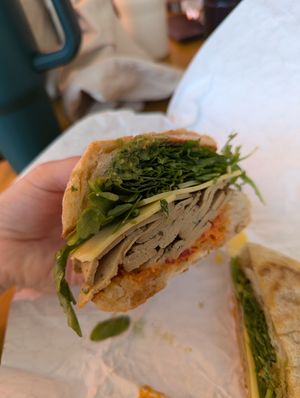 The Tuscan - turkey provolone arugula at Maciel's Plant-Based Butcher & Deli in Los Angeles