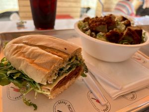 sandwich and salad!  at Maciel's Plant-Based Butcher & Deli in Los Angeles